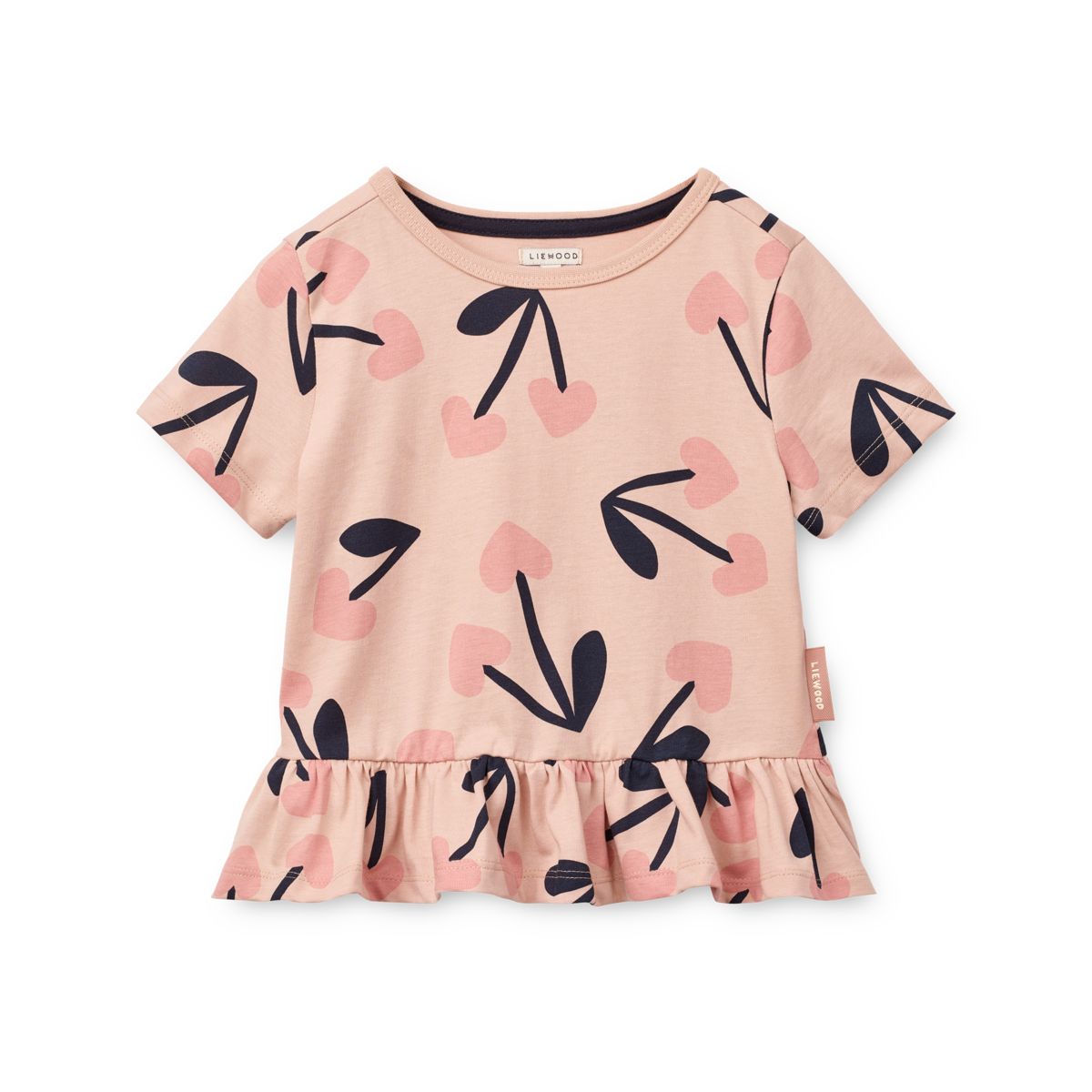 Liewood KYA Kurzarm-T-Shirt mit Schößchen - Mega Cherry heart / Rosey - T-shirt