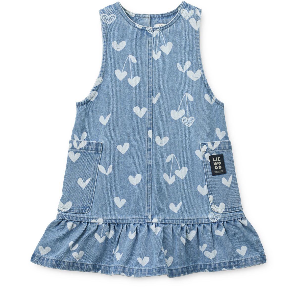 Liewood ANGELICA bedrucktes Denim-Kleid mit Rüschen - Sweethearts / light blue denim - Kleid