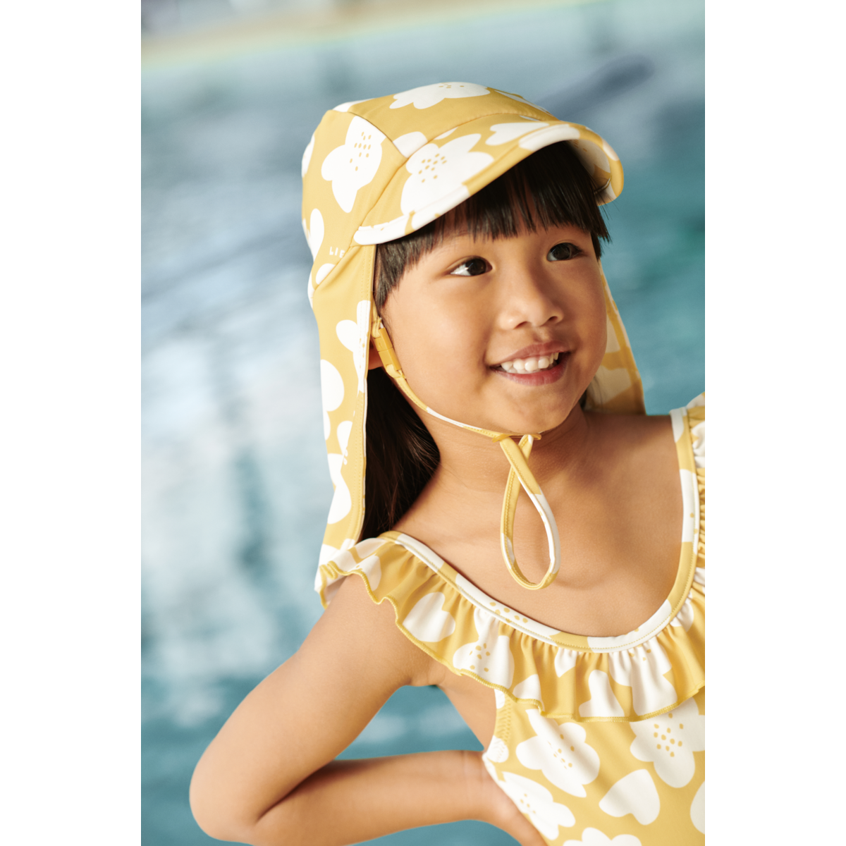 Liewood Kallie Badeanzug mit Print und Rüschen - Flower / Lemon yellow - Badeanzug