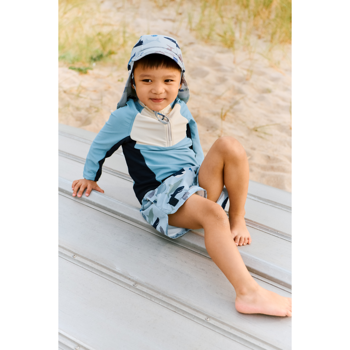 Liewood Aiden Bedruckte Boardshorts - Shark / Dove blue - Badeshorts